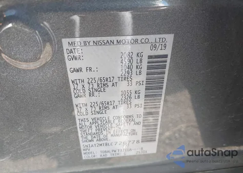 2020 Nissan Rogue S Fwd z USA, uszkodzony, nr VIN 5N1AT2MT8LC726778